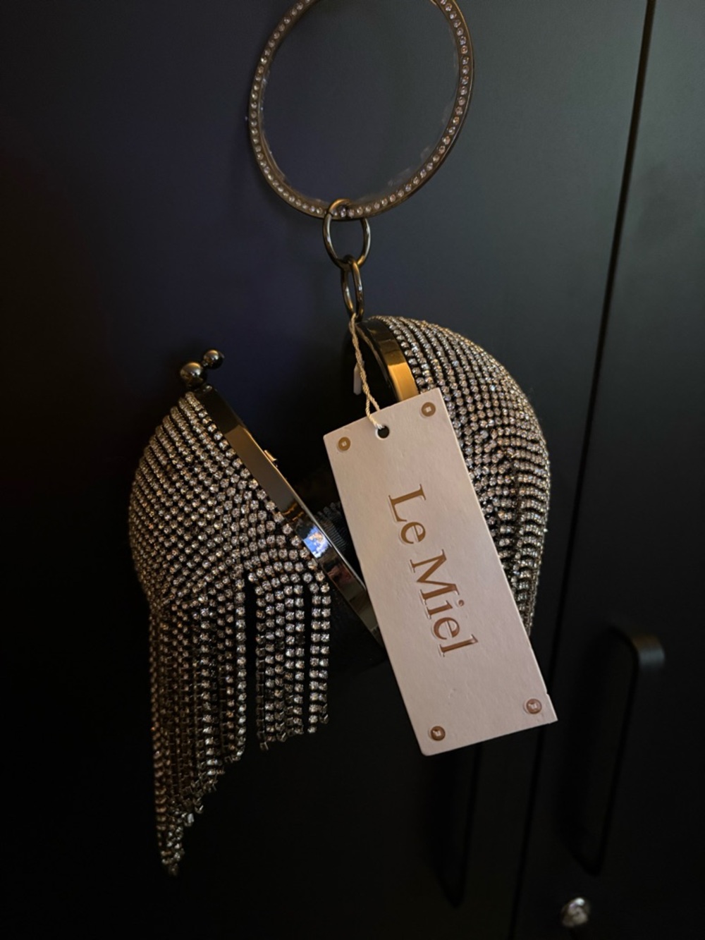 Le Miel Crystal Fringe Wristlet / Cross Body Bag - Silver